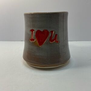 Hand-Thrown Studio Pottery Mug “I ❤️ U” Signed 4Dallas AMDG ~10 oz